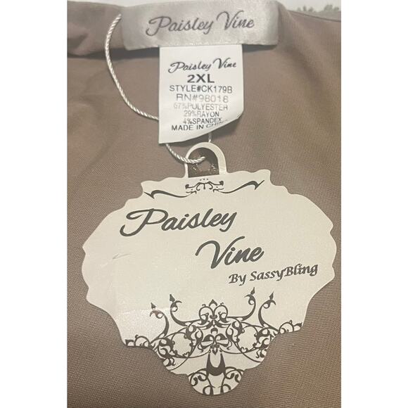 PAISLEY VINE LONG SLV RND NECK MIDI BOHEMIAN DRESS, WOMENS, 2XL, TAN/BROWN, LACE - Picture 10 of 11